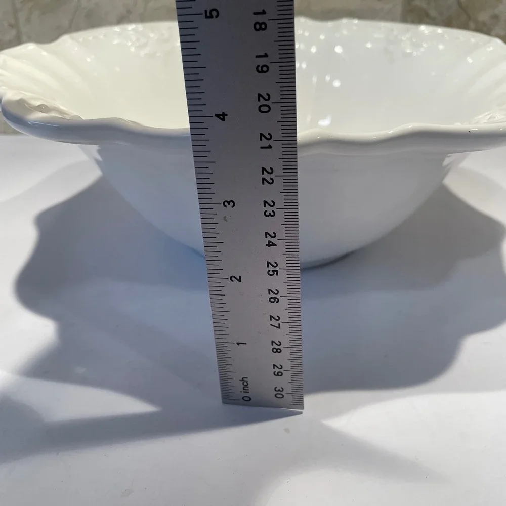 Ceriart Portugal Cream White Scalloped Ceramic Serving Bowl Scroll Beaded 11.5in